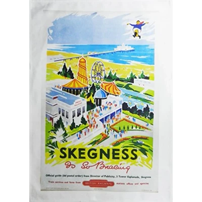 Image of Half a Donkey Skegness Retro Style Travel Poster Large Cotton Tea Towel