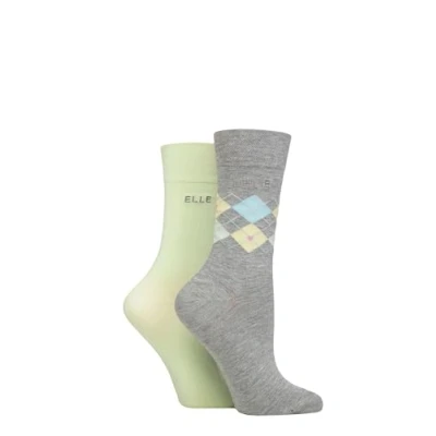 Image of Elle Ladies Soft, Breathable &amp; Cooling Bamboo Patterned and Plain Colourful Socks in a Multipack of 2 Pairs (UK, Numeric, 4, 8, Regular, Keylime Pie)