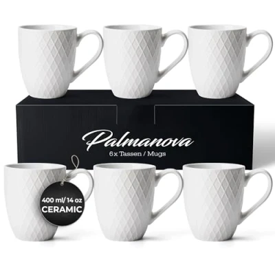 Image of MIAMIO 6 x 400 ml Coffee Mug Set/Mug Modern Ceramic Matt Large Palmanova Collection (White)