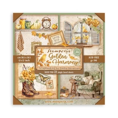 Image of Stamperia Scrapbook Paper Pad for Scrapbooking, Albums, Card Making, Bullet Journalling and More, Acid Free, Single Face, Perfect Hobbies, Crafts, Gifting (Golden Harmony) (30.5 x 30.5 cm)