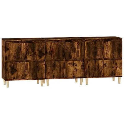 Image of vidaXL Sideboards Cabinet Cupboard Highboard 3 pcs Smoked Oak Engineered Wood