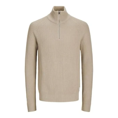 Image of JACK &amp; JONES Men&#039;s Jjpannel Knit Half Zip Aw24 Jumper, Crockery, S