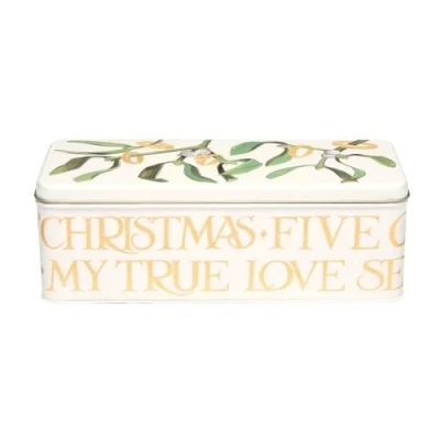 Image of Elite Tins Emma Bridgewater Christmas Five Gold Rings Long Rectangular Biscuit/Cracker Tin 240 x 100 70mm