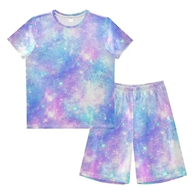 Image of Anantty Boys Pyjamas Set Galaxy Space Short PJs Nightwear Summer Sleeve Sets for Kids Child Teenagers Multicolor