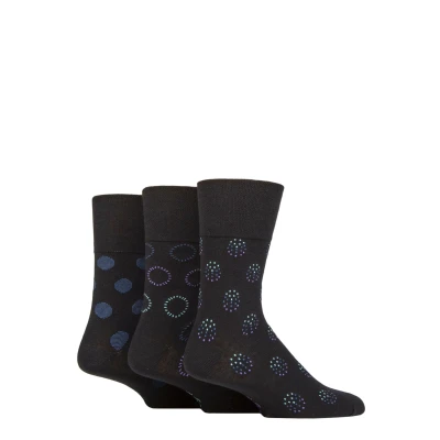 Image of Mens 3 Pair Gentle Grip Cotton Argyle Patterned and Striped Socks Spherical Realm Black 6 11