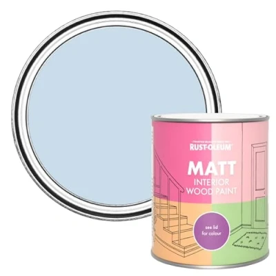 Image of Rust Oleum Blue Interior Wood Paint in Matt Finish Sky 750ml
