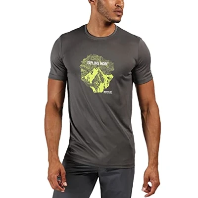 Image of Regatta Men Fingal V&#039; Quick Drying Active Short Sleeve Printed T Shirts/Polos/Vests Rock Grey, 4X Large