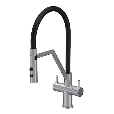 Image of nuie KRA605DL Ravi Mono Mixer Kitchen Tap with Dual Lever Handles, 436mm, Brushed Nickel