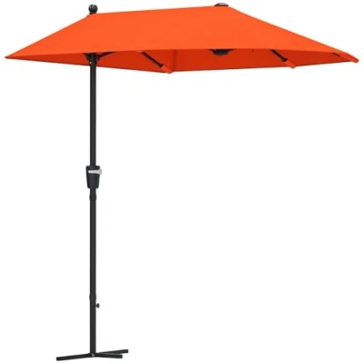 Image of Outsunny 2m Half Parasol Market Umbrella Garden Balcony with Crank Handle, Cross Base, Double Sided Canopy, Orange