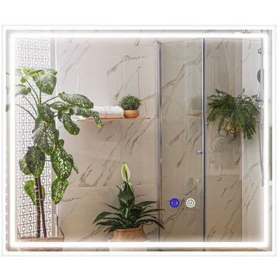 Image of kleankin Bathroom Mirror with LED Lights, Dimmable Makeup 3 Temperature Colours, Defogging Film, Memory Function and Aluminium Frame, Hardwired, Horizontal Vertical, 60 x 50 cm