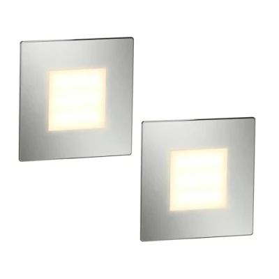 Image of ledscom.de 2 LED Staircase Light/recessed Wall Light FEX for Indoor and Outdoor use, Angular, Stainless Steel, 85 x 85mm, Warm White