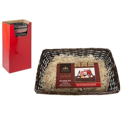 Image of Dark Brown Rectangular Hamper Kit 30cm x 45cm (1 Set) Including Wood Wool &amp; Ribbon Bow Perfect for Gifting and Special Occasions