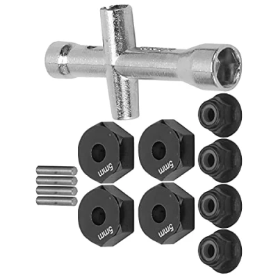 Image of Dilwe RC Wheel Hex Adapter, 12mm 1/10 Car Truck Adapter+Non Slip Nut+Bolt+Cross Wrench Model Toy Part(Black)