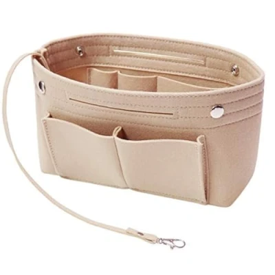Image of Soyizom Felt Handbag Purse Organiser Liner Shaper Insert Bag in with Keychain for Speedy Neverfull, 8 Colors（Beige，Small）