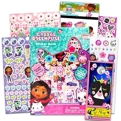 Image of Gabby&#039;s Dollhouse Puffy Craft Sticker Book for Girls Bundle with 300+ Stickers, More ( Party Supplies)