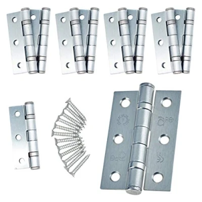 Image of Door Hinges 3&quot; 76mm Ball Bearing 5 Pair Pack [10 &amp; Screws] Satin Chrome