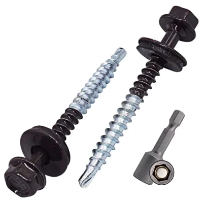 Image of SKIR&#039;CO (20 pcs) Painted Roofing Screws, 4.8 x 50 mm Self Drilling Screws With EPDM Washers, Hex Head (Grey Brown, RAL 8019)