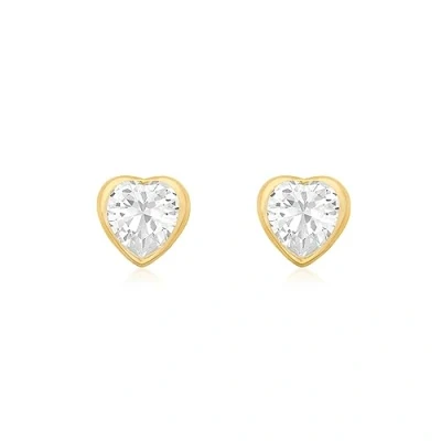 Image of Carissima Gold Women&#039;s 9 ct Yellow 4 mm Cubic Zirconia and 5 Heart Stud Earrings