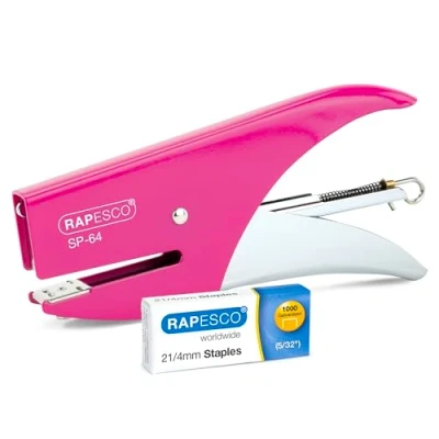 Image of Rapesco 1382 SP 64 Stapling Plier and 1000 Type 21/4mm Staples, 12 Sheet Capacity, Hot Pink