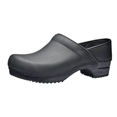 Image of Sanita Julie Mule Clog Original Handmade Wooden Leather for Women, Size: 4.5 UK, Black