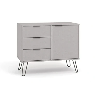 Image of Home Source Grey Sideboard Cupboard, Living Room Storage Cabinet, 1 Door, 3 Drawers, Engineered Wood, Small Sidebaord