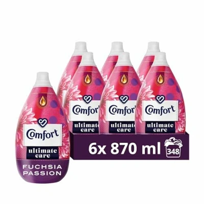 Image of Comfort Ultimate Care Fuchsia Passion Ultra Concentrated Fabric Conditioner bottle made of 100% recycled plastic* for complete clothes protection 6x 870 ml (348 washes)
