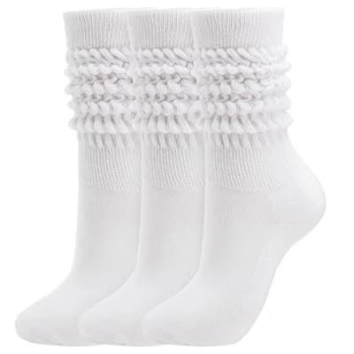 Image of Geebuzz Knit Cotton Slouch Socks for Women, Extra Long Scrunch Knee High Boot (3 Pcs white)