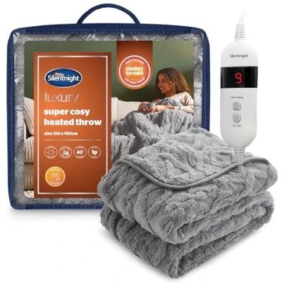 Image of Silentnight Luxury Super Cosy Heated Throw Thick Snuggly Soft Chunky Knit Jacquard Fleece Electric Blanket for Sofa Bed with 9 Heat Settings Fast up and Safe Shut Off Machine Washable Charcoal