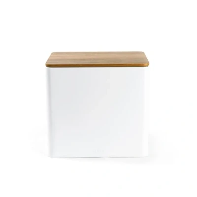 Image of Salter BW12899WEU7 Toronto Bread Bin Acacia Wooden Lid, Powder Coated Finish, Easy Clean, Store Bread, Bagels, Pastries, Large Storage Container, Holds 2 Loaves of White/Wooden