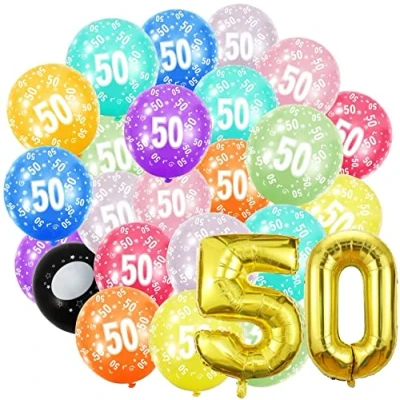 Image of 50th Birthday Balloons,Gold Number 50 Balloon and 20pcs 12&quot; Multicoloured Numbers Printed Latex Age Balloons,Birthday Balloons for Women Men Decorations,50th Anniversary Party Supplies