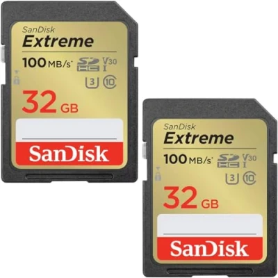 Image of SanDisk 32GB Extreme SDHC cards (2 pack) + RescuePRO Deluxe, up to 100MB/s, UHS I, Class 10, U3, V30