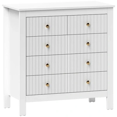 Image of HOMCOM Bedroom Chest of Drawers, Fluted 5 Drawer Dresser with Gold Tone Handles for Living Room, Hallway, Entryway, White