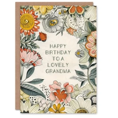 Image of Artery8 Grandma Happy Birthday Card Flower Bouquet Peony Daisies Sunflowers Botanical For Her Greeting