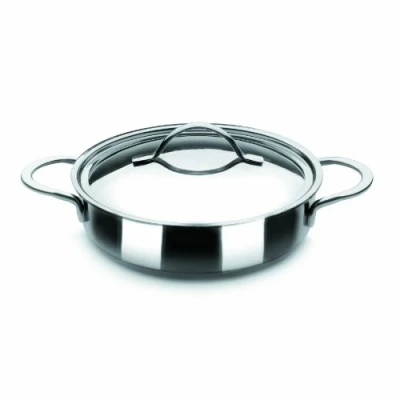Image of Ibili Noah Round Dish with Lid, Stainless Steel, Silver, 32 x 7 cm