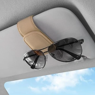 Image of Sunglasses Holders for Car Visor,Car Magnetic Glasses Holder Leather Clip and Ticket Card Suitable Interior Visor Different Size Eyeglasses. (Beige)