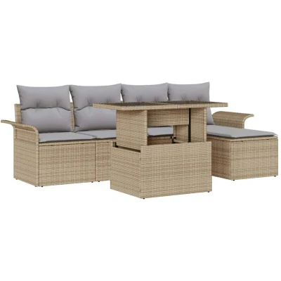 Image of vidaXL 6 Piece Garden Sofa Set with Cushions Beige Poly Rattan
