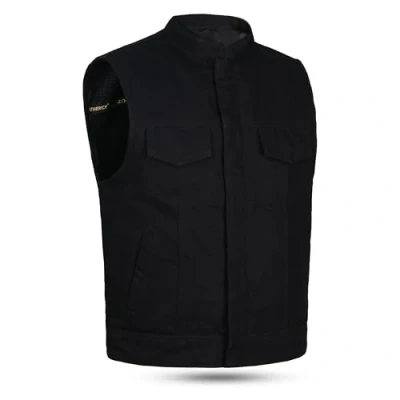 Image of Leatherick Mens Heavy Denim Biker waistcoat with Breathable inner, dual closure motorcycle riding concealed carry pockets (UK, Alpha, 3XL, Regular, Black)