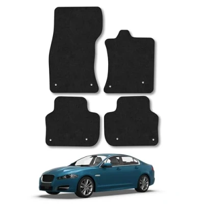 Image of Car Mats Compatible with Jaguar Xf (2015+) Tailored Fit Black Carpet Floor Set Accessory Custom 4 Pieces Anti Slip Backing &amp; Binding Trim Edge