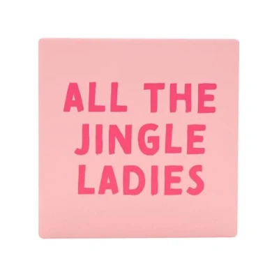 Image of The Seasonal Gift Co &#039;All Jingle Ladies&#039; Pink Square Ceramic Coaster 10cm x Whimsical Christmas Gifting &amp; Homeware Present for Tea, Coffee Holiday Festive Drinking Xmas Homeware.