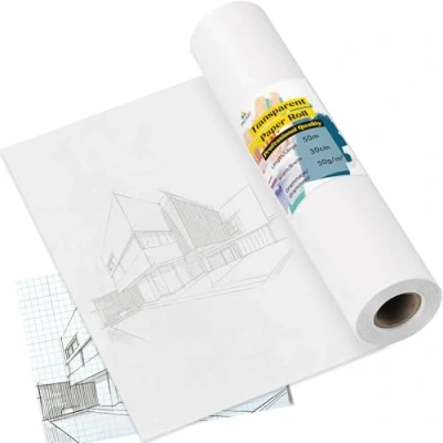 Image of Tritart Translucent Tracing Paper Roll 50m x 30cm (164 ft 11.8&quot;) 50 GSM Large of Transparent Flipchart Pattern for Dressmaking, Sewing, Drawing Kids