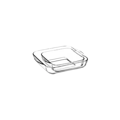 Image of Pasabahce Borcam Square Borosilicate Glass Oven Tray/Roaster Set of 2, Large 28.2 x 27cm, Small 22 25.6cm, 159028