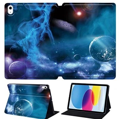 Image of Printed Tablet Case for iPad 10th Generation 2022 10.9 Inch, Slim Hard Back Gen Cover Protective Smart Stand 10 10.9&quot; (blue universal space)