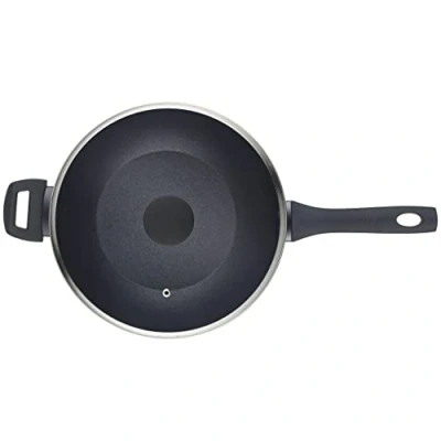 Image of Salter BW11633SA Non Stick 28 cm Wok with Tempered Glass Lid, Megastone Thermo Collar Stir Fry pan Heat Indicator Handle, Metal Utensil Safe, PFOA Free, Suitable on All Hobs Including Induction
