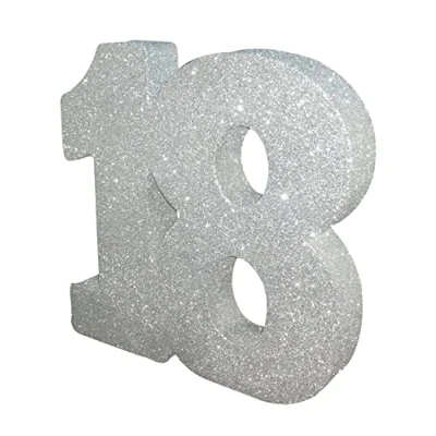 Image of Number 18 Glitter Table Decoration Silver Centrepiece Decorations 18th Birthday Pack of 1 20cm H113