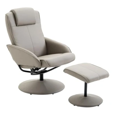 Image of HOMCOM Recliner Chair and Footstool, Swivel PU Leather Upholstered Armchair with Footstool Adjustable Backrest for Living Room, Bedroom, Grey