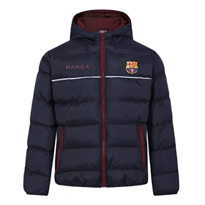 Image of FC Barcelona Official Football Gift Boys Quilted Hooded Winter Jacket Navy 4 5 Years