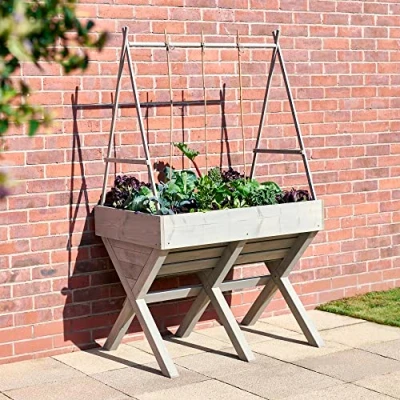 Image of feel good Raised Wooden Veg Planter 100cmx 70cm x 78cm Large Trough With Support System For Trailing Plants