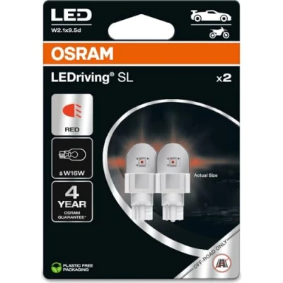 Image of OSRAM LEDriving SL, LED Signal Lamps, Off Road Only, Non ECE, Double Blister, Red, W16W