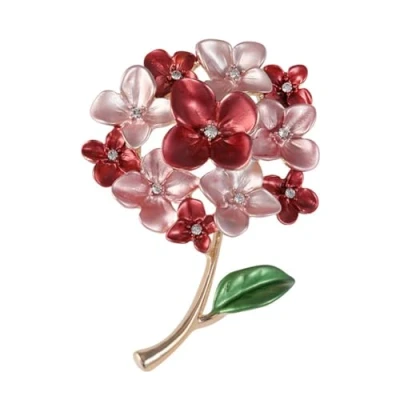 Image of LISADORE Red Hydrangea Plant Flower Brooch Ladies Pin Sweater Spring for Party Dance Wedding Banquet Elegant Women Girl