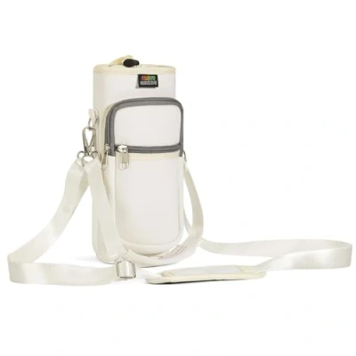 Image of Nuovoware Water Bottle Carrier Bag, 25oz/32oz Holder with Strap, Adjustable Shoulder Hand Strap 2 Pocket Sling Bag Neoprene Sleeve for Hiking Travelling, MilkWhite